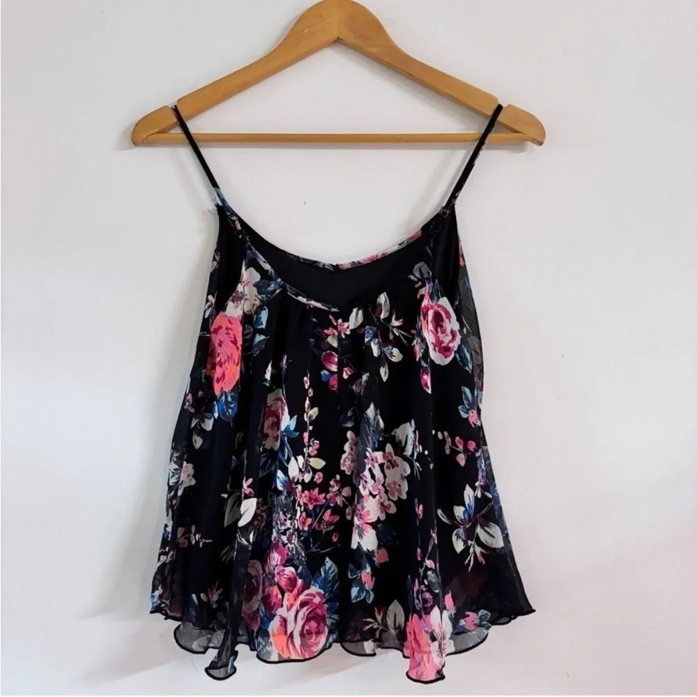 Express - Sleeveless Floral Cami Swing Top in Black Multi - Picture 1 of 4